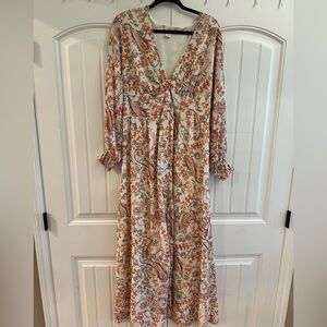 Flying Tomato Long Sleeve Paisley Dress in Cream and Orange